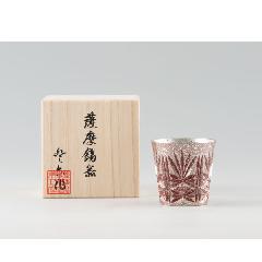【鹿児島県指定伝統的工芸品】　薩摩錫器　切子グラス　赤