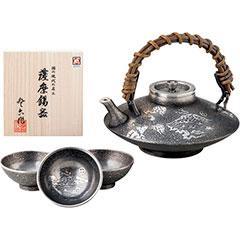 57-1　薩摩錫器　黒千代香　桜島（盃3個）