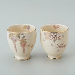 江月作  白薩摩  藤・桜文樽型御湯呑揃